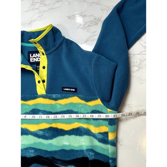 Lands' End Women's Heritage Fleece pullover in teal mountain ombre, size M/P - Picture 7 of 11